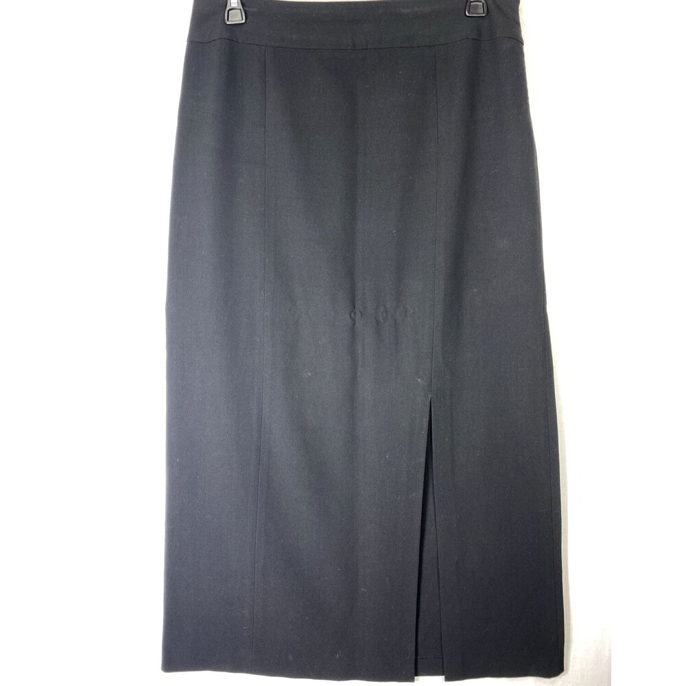 Merona Black Womens Maxi Skirt Size 14 Side Zip Front Slit Businesss Preppy